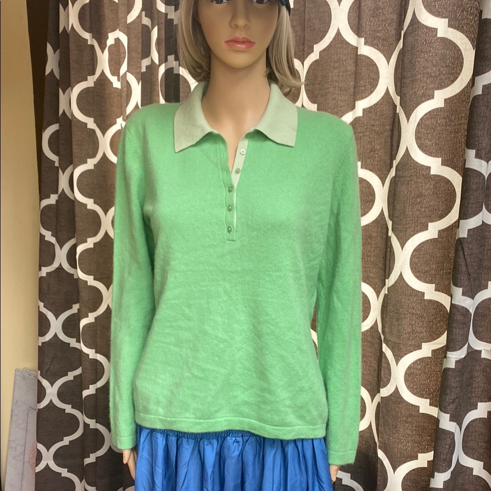 Green Long Sleeve Polo Top